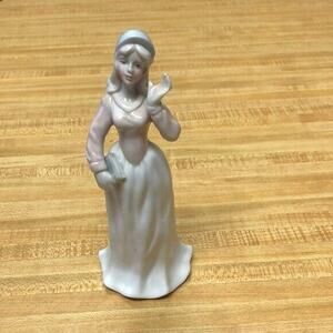 School girl long skirt carrying book glazed porcelain figurine home decor